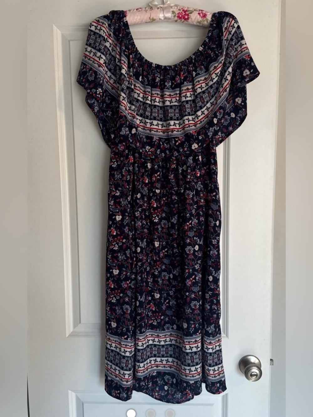 Style & Co. Navy Floral Border-Print Midi Dress